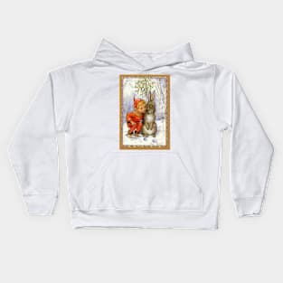 Elf and Rabbit Under Mistletoe Christmas - Margaret Tarrant Kids Hoodie